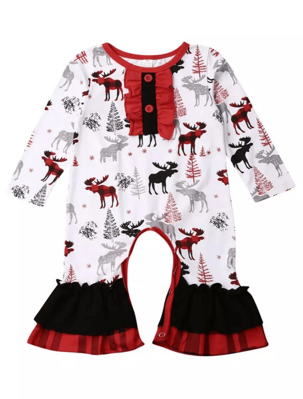 Plaid Moose Ruffle Romper