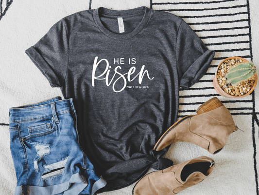 He is Risen in White Christian Graphic Tee
