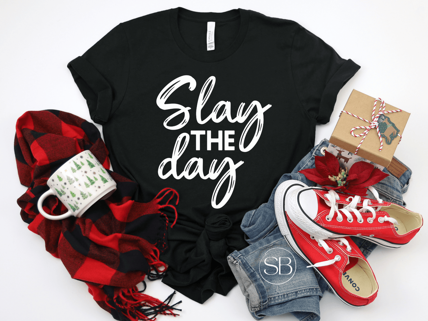 Slay the Day in White Inspirational Graphic Tee