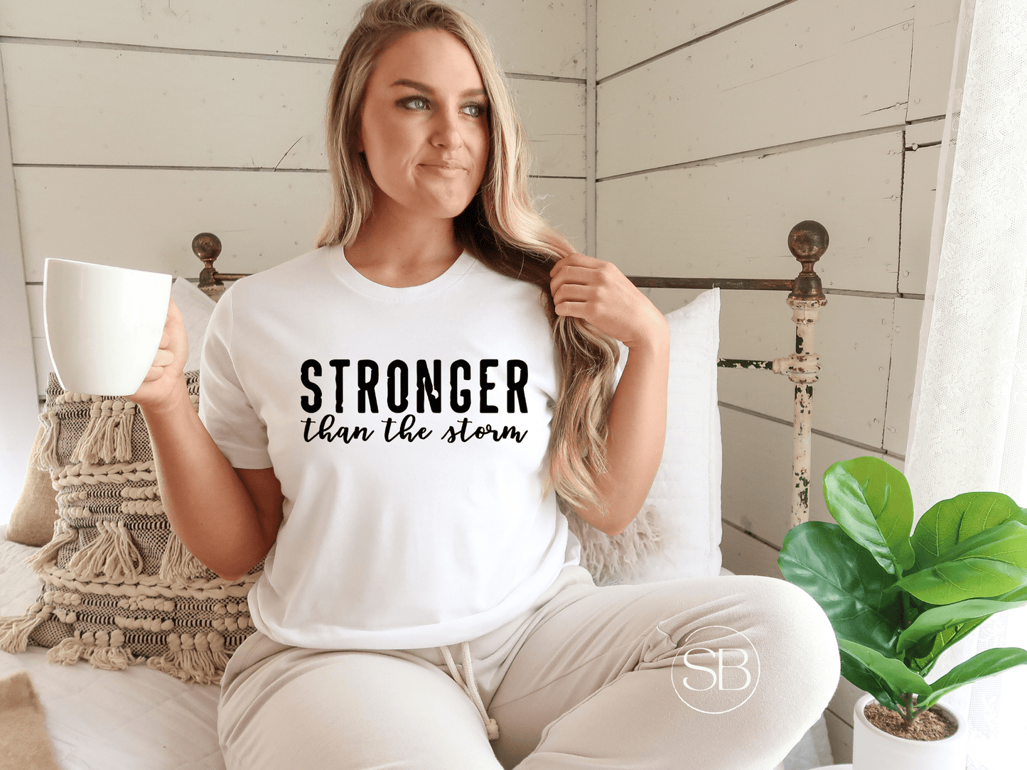 Stronger Than The Storm in Black Inspirational Graphic Tee